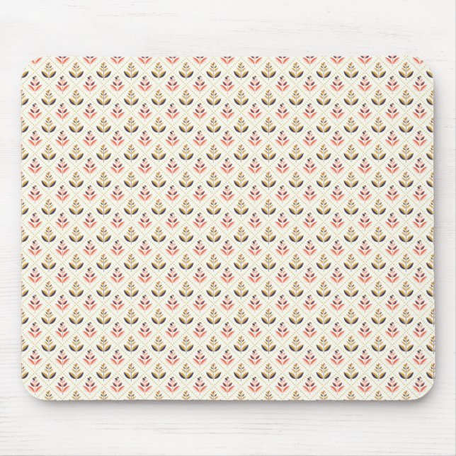 Beige mousepad with a repeating floral pattern (Front)