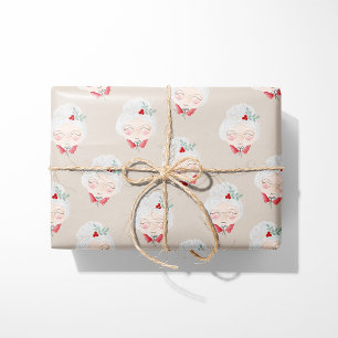Beige Mrs. Claus Faces Christmas Wrapping Paper