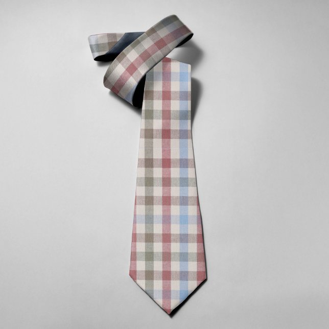 Beige Multicolor Plaid Blue Green Red Stripes Tie (Creator Uploaded)