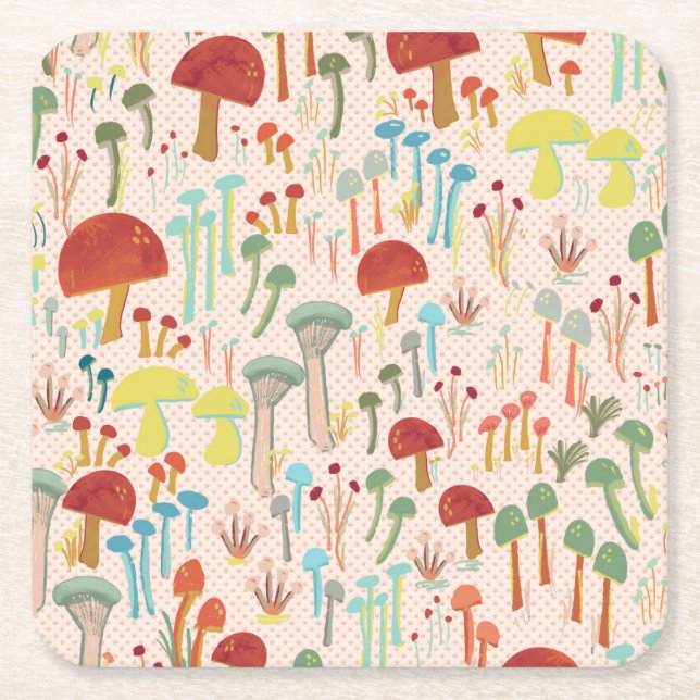 Beige mushroom paper coaster square  (Front)