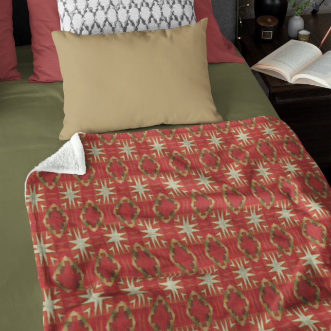 Beige Mustard Green Brown Red Orange Tribal Art Fleece Blanket (Creator Uploaded)