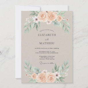 Beige Muted Botanical Wedding Invitation