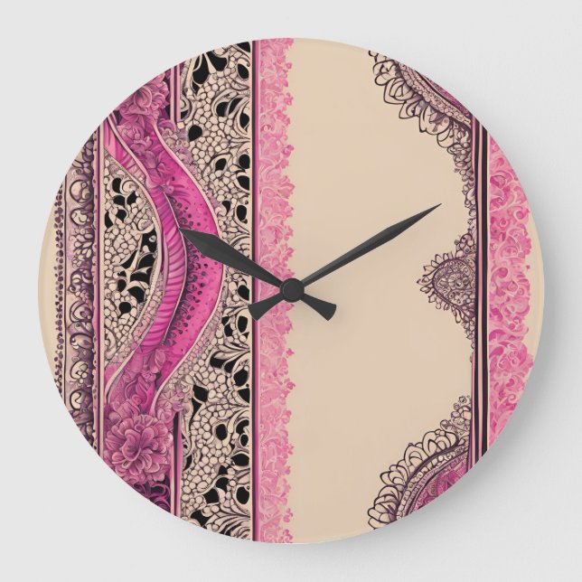Beige N Pink Lace AI art  Large Clock (Front)