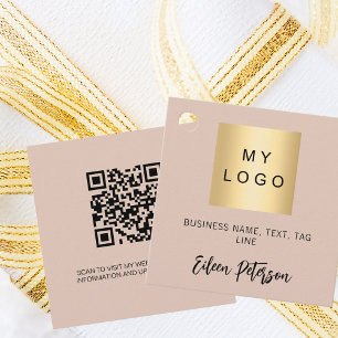 Beige name business logo QR code hang tag