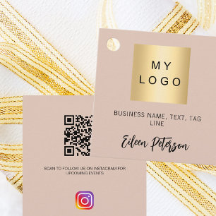 Beige name logo QR Instagram code hang tag