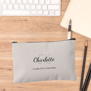 Beige name monogram initials modern accessory pouch