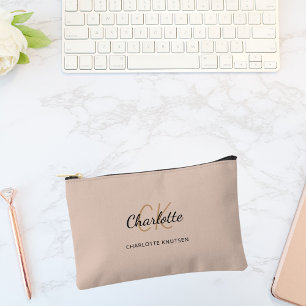 Beige name monogram initials modern accessory pouch