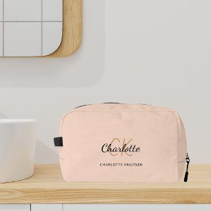 Beige name monogram initials script modern dopp kit