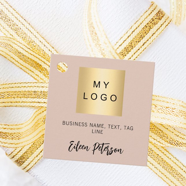 Beige name signature business logo hang tag (Creator Uploaded)