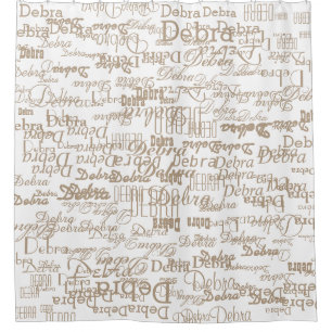 beige names on white personalised shower curtain