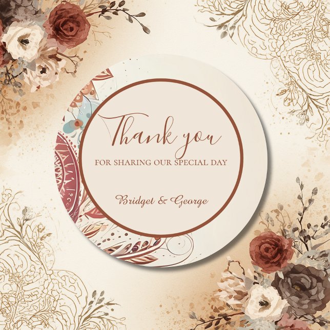 beige natural vintage wedding classic round sticker (Creator Uploaded)