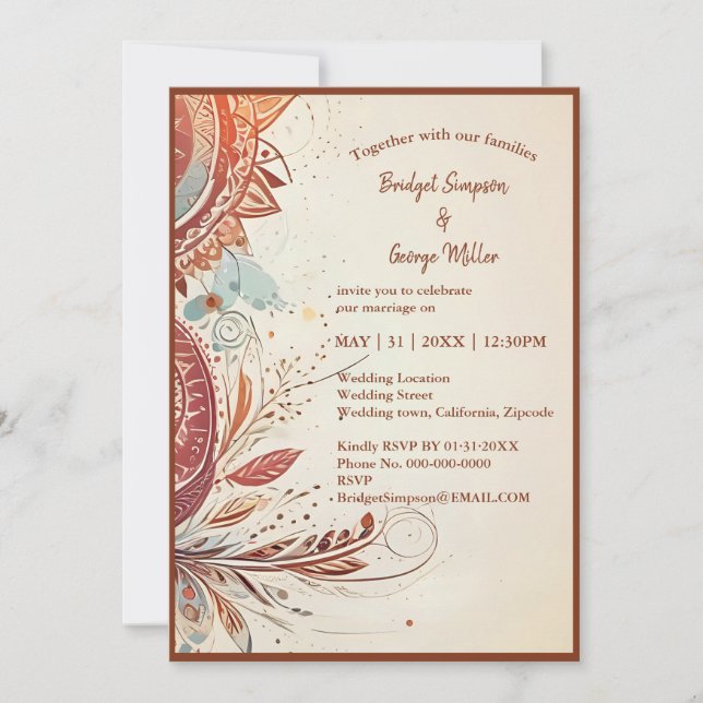 beige natural vintage wedding invitation (Front)