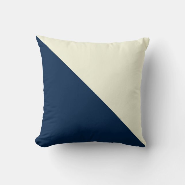 Beige & Navy Blue Diagonal Throw Pillow (Front)