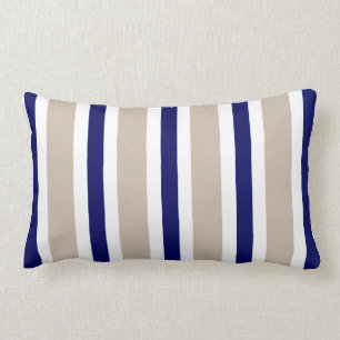 Beige Navy Blue & White Stripe Pillow Gift
