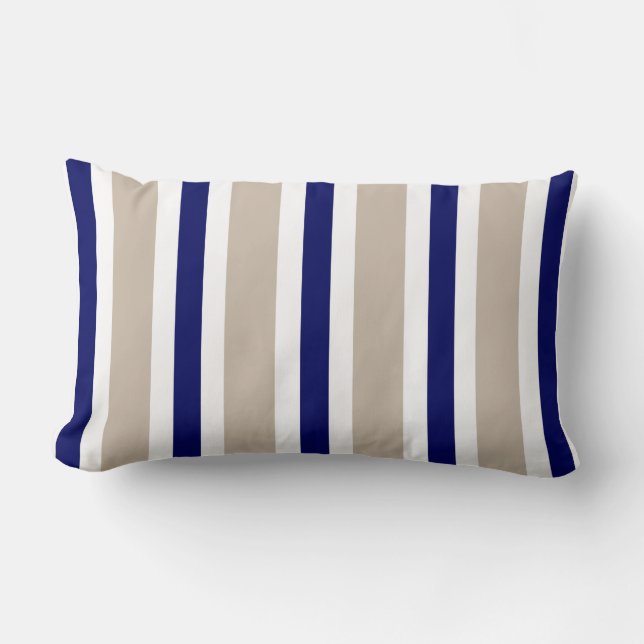Beige Navy Blue & White Stripe Pillow Gift (Front)