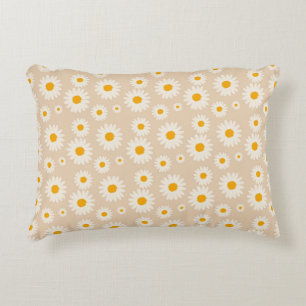 Beige Navy Daisy Floral Bohemian Botanical Pattern Decorative Cushion
