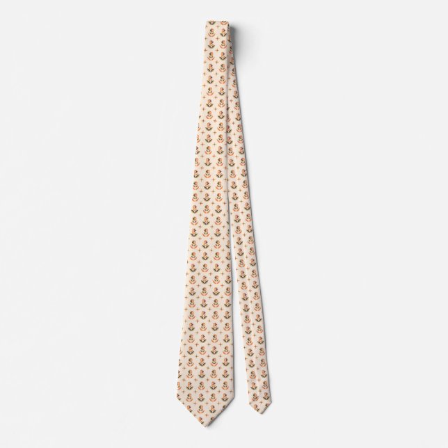 Beige necktie with a small floral pattern (Front)