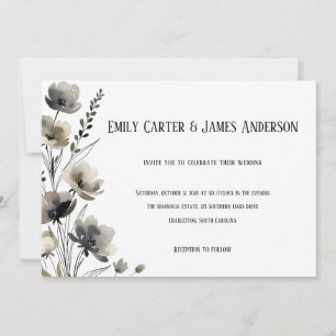Beige Neutral Floral Wedding Invitation