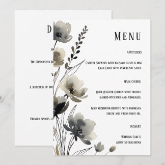 Beige Neutral Floral Wedding Menu