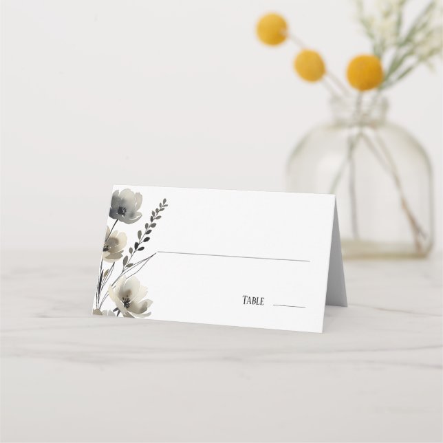 Beige Neutral Floral Wedding Place Card (Front)