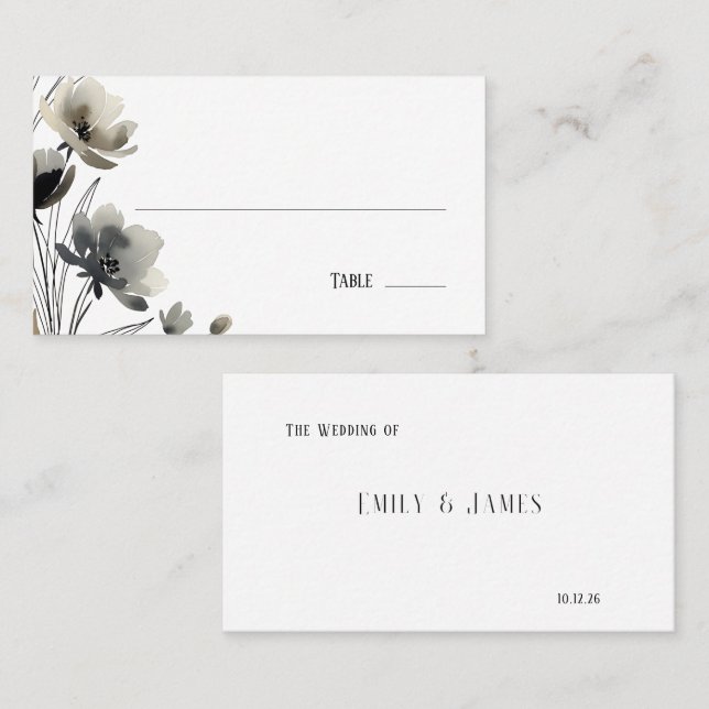 Beige Neutral Floral Wedding Place Card (Front/Back)
