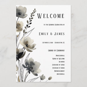 Beige Neutral Floral Wedding Programme