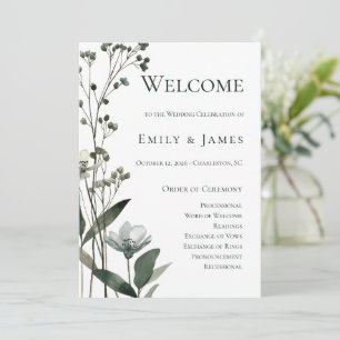 Beige Neutral Floral Wedding Programme