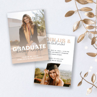 Beige Neutral Gradient Graduation Invitation