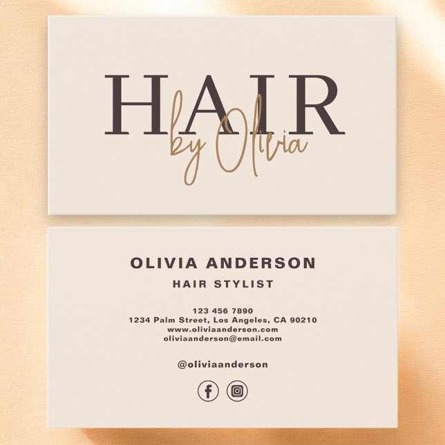 Beige Neutral Hair Stylist Modern Typography Business Card (Creator Uploaded)