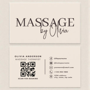 Beige Neutral Massage Therapist QR Code Business Card