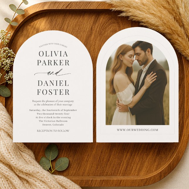 Beige Neutral Minimalist Photo Wedding  Invitation (Creator Uploaded)