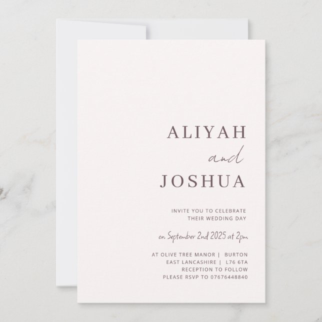 Beige Neutral minimalist wedding invitation (Front)