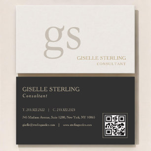 Beige Neutral Monogram QR Code Professional Business Card