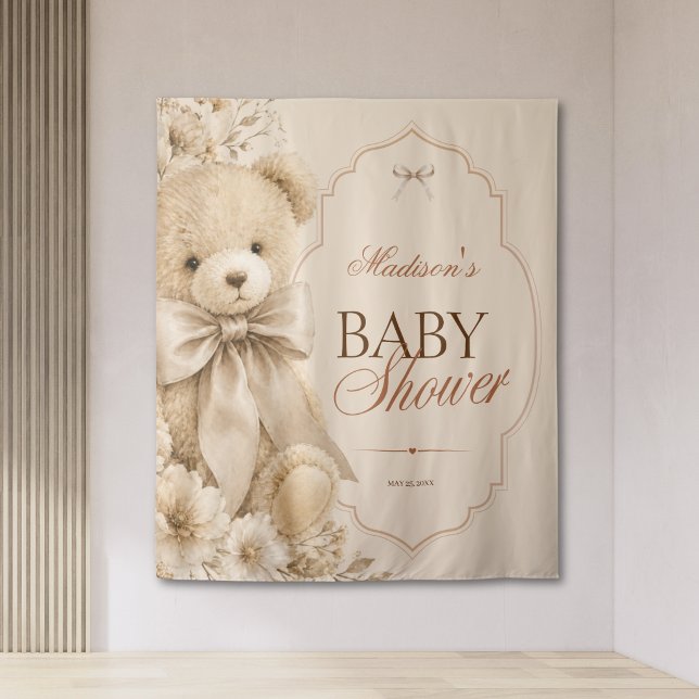 Beige Neutral Teddy Bear Floral Tapestry (Creator Uploaded)
