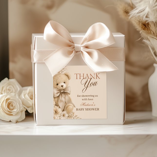 Beige Neutral Teddy Bear Label Thank You (Creator Uploaded)