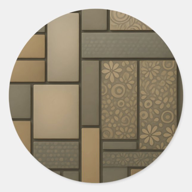 Beige Neutral Tile Mosaic Pattern Classic Round Sticker (Front)