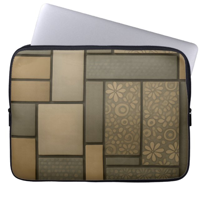 Beige Neutral Tile Mosaic Pattern Laptop Sleeve (Front)