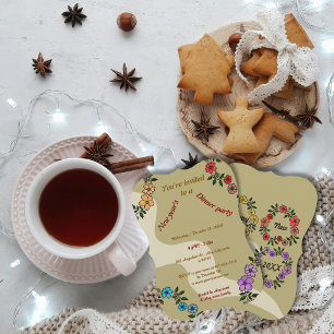 Beige New Year's dinner party with floral wreath Invitation