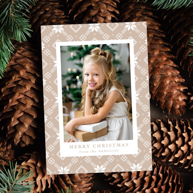 Beige Nordic Snowflake Pattern Photo Holiday Card (Creator Uploaded)