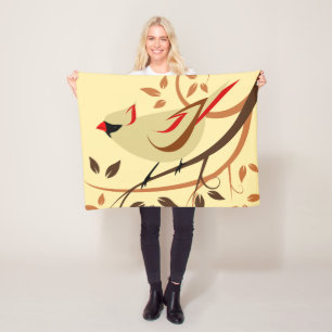 Beige Northern Cardinal Birds Fleece Blanket