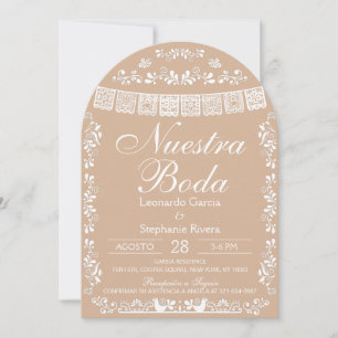 Beige Nuestra Boda Papel Picado Spanish Wedding Invitation