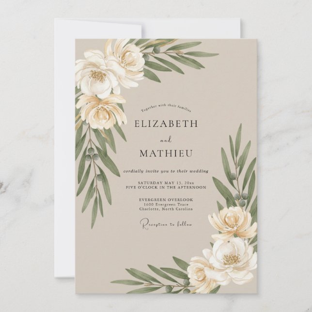 Beige Olive Foliage Eucalyptus Wedding Invitation (Front)