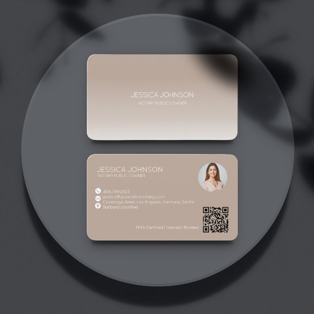 Beige Ombre Modern Minimalist QR Notary Photo  Business Card (Creator Uploaded)