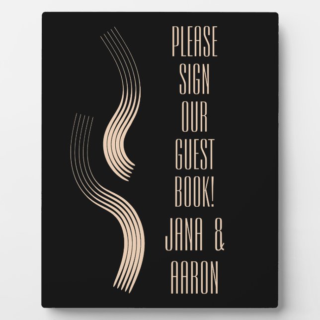 Beige-on-Black Streamline Moderne Guest Book Plaque (Front)