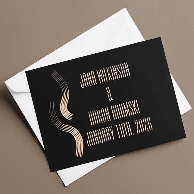 Beige-on-Black Streamline Moderne Wedding Thank You Card (Creator Uploaded)