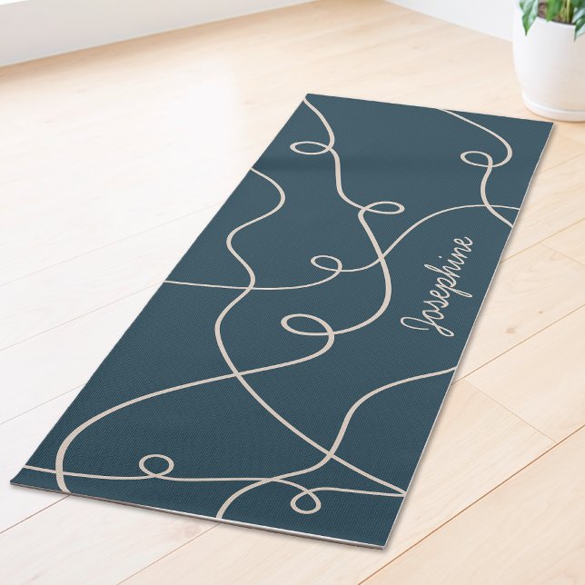 Beige On Blue Geometric Loops Pattern And Name Yoga Mat (Creator Uploaded)