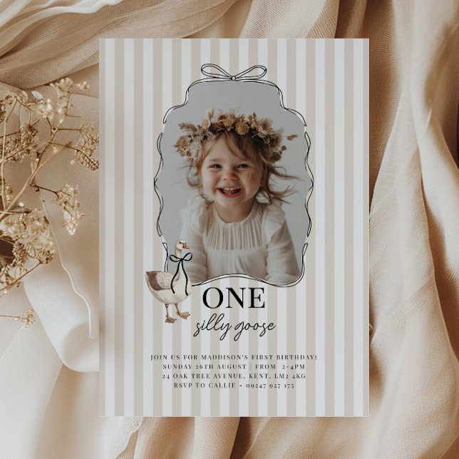 Beige One Silly Goose 1st Birthday Invitation (Zazzle Beige One Silly Goose 1st Birthday Invitation)
