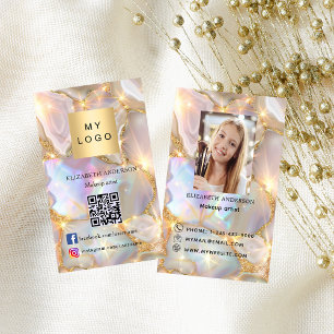 Beige opal agate logo photo Qr code social media Business Card