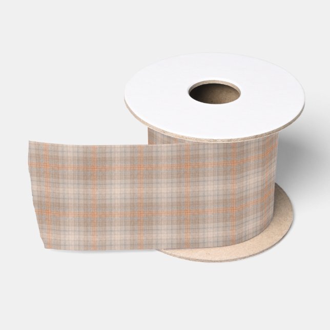Beige orange chequered satin ribbon (Spool)