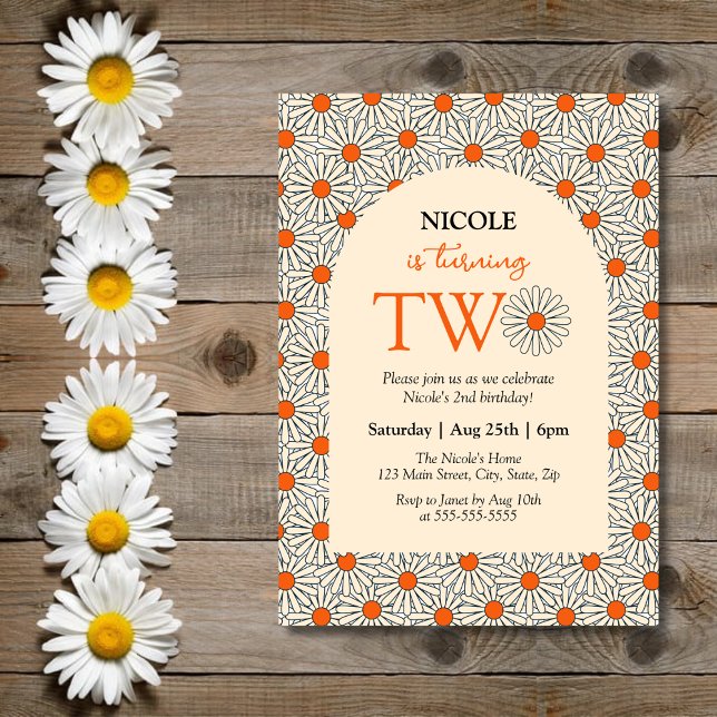 Beige Orange Daisies Floral Arch 2nd Birthday Invitation (Creator Uploaded)